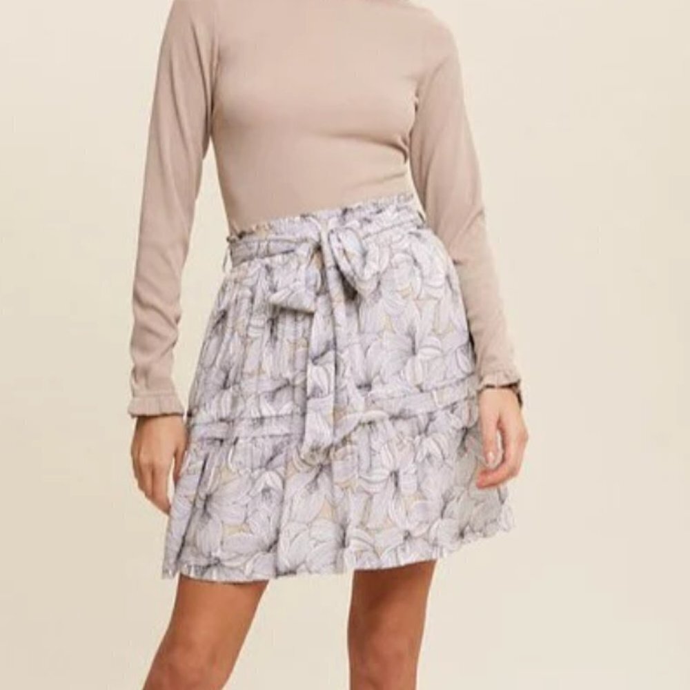 Listicle women's M tiered ruffle belted boho floral printed skirt EUC